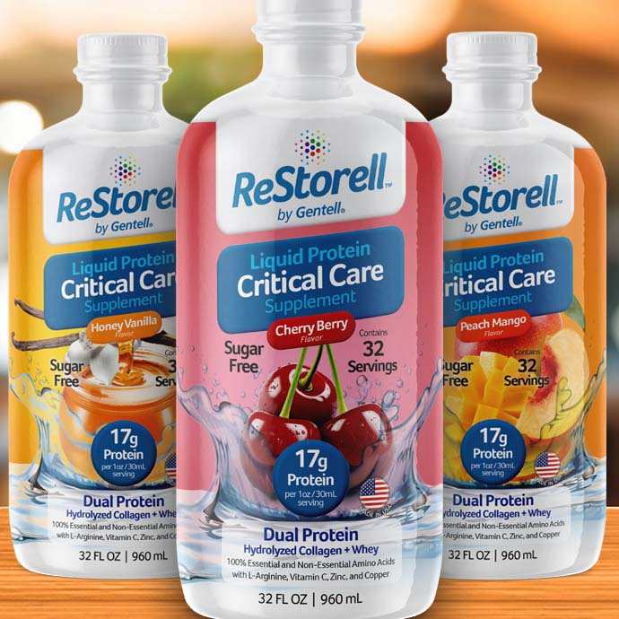 Gentell brand healthcare protein supplement label designs.