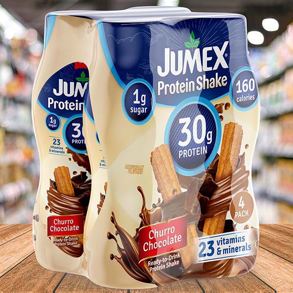 Jumex protein shake 4-pack in a retail shelf