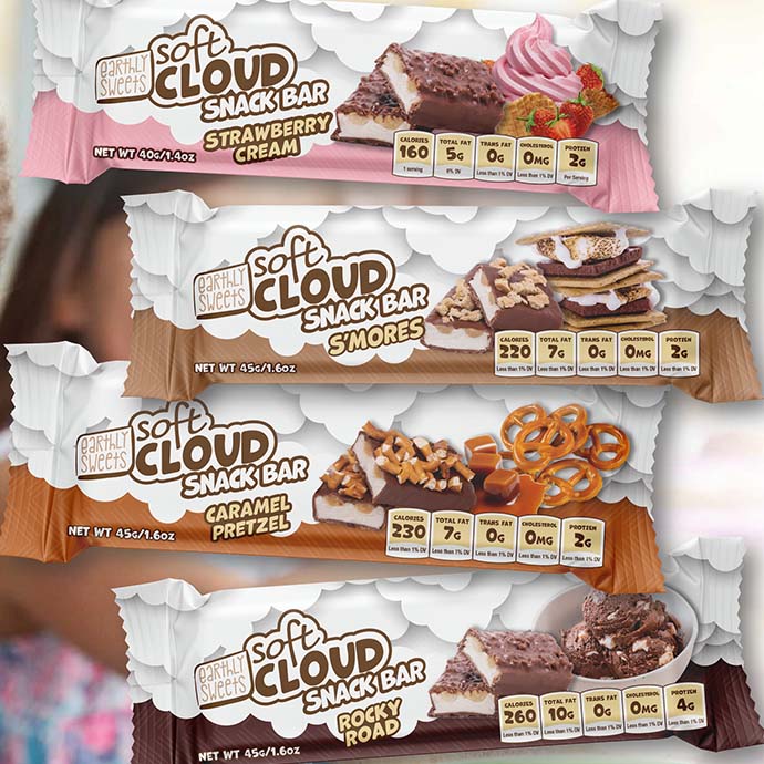 SoftCloud brand packaging design for candy bars.