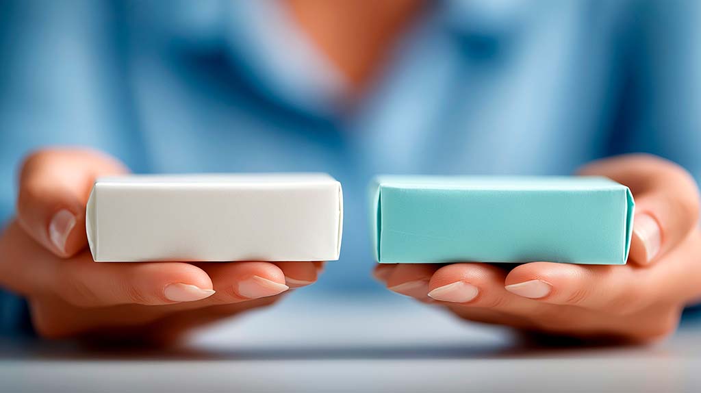 shopper comparing two product packages